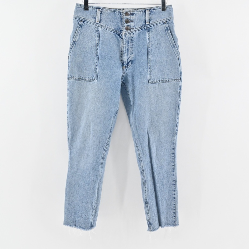 ABERCROMBIE‎ FITCH Womens Retro Mom Jeans Size 6 Blue Denim High Rise Raw Hem